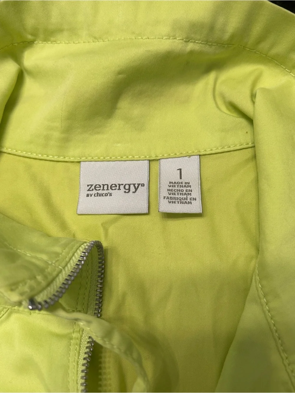 Chico’s Zenergy Neon Yellow Utility Vest Full Zip Stretch Size 1 (US M)